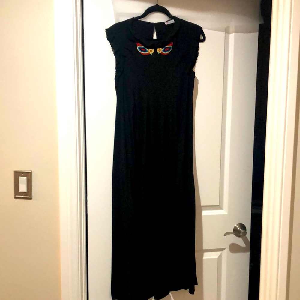 Red Valentino Silk A line Beaded Swallow Dress.